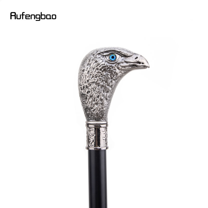 Cabeza de águila plateada con ojos azules para caminar, bastón decorativo de moda, caballero elegante, perilla de bastón de Cosplay, Crosier 93cm