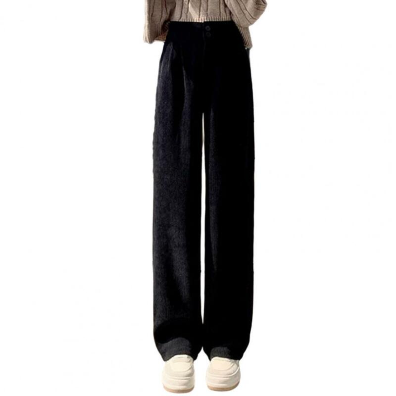Elegante calça larga de cintura alta para mulheres, calça solta, fundo elegante, mais veludo, inverno