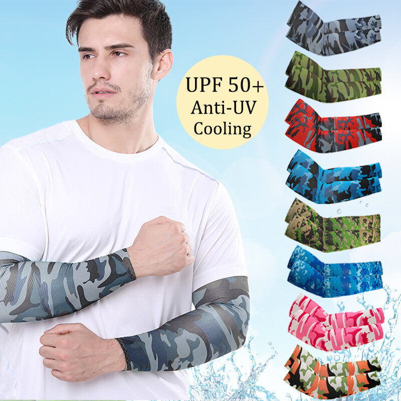 2PCs  Unisex Cool Arm Sleeves Sunscreen Sports Sun Protection Arm Warmers Outdoor Men Fishing Cycling Sleeves Fitness Arm Cover