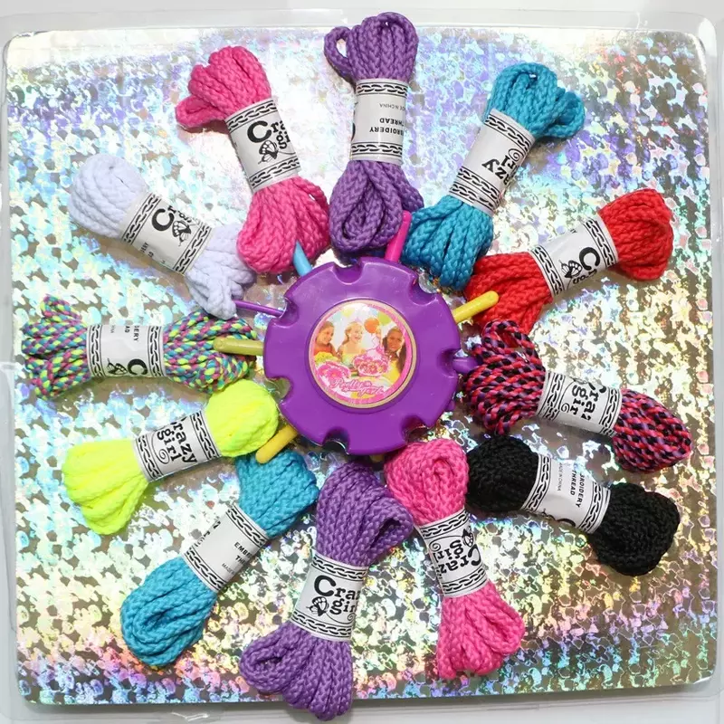 [Lustig] machen Sie Ihr eigenes Design Armband Flechten Kit DIY Twist 12 Armbänder Spielzeug Regenbogen Seil Webmaschine lernen Spielzeug Mädchen Geschenk
