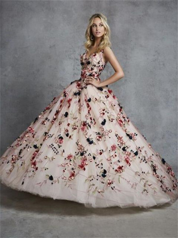 Индивидуальное свадебное платье, пышная юбка с 3d цветами и листьями, розовое многослойное Тюлевое цветное элегантное пасторальное платье 2023