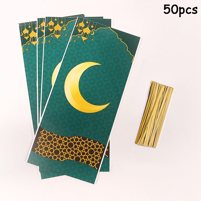 50pcs Eid Mubarak Gift Packing Bag Ramadan Kareem Candy Cookie Packing Bag Happy Eid Party Decoration Supplies Eid Favor
