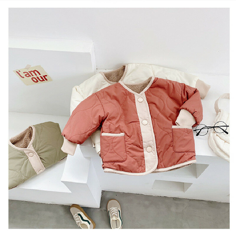 冬のベビージャケット,男の子と女の子のための冬のコート,両面服,綿のジャケット,1〜4歳の赤ちゃんのための
