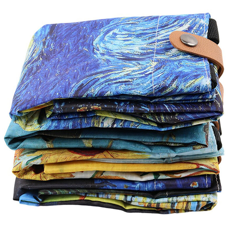 กระเป๋าช็อปปิ้งใช้ซ้ำได้สำหรับร้านขายของชำกระเป๋าสะพายไหล่ถุงเก็บของพิมพ์ลาย Gogh ทำจากโพลีเอสเตอร์1ชิ้นกระเป๋าโท้ท