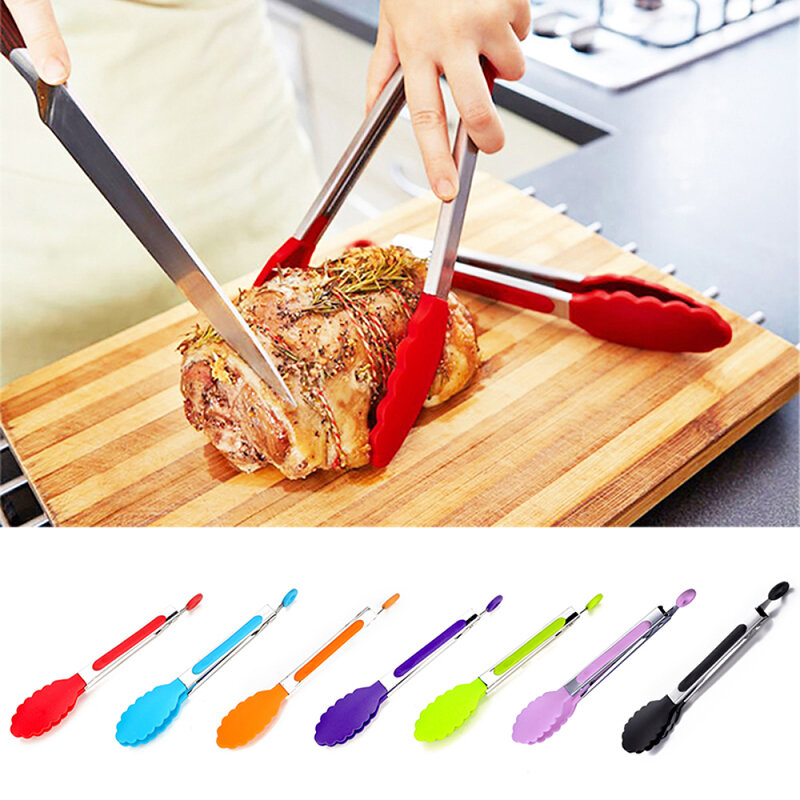Food Tong Stainless Steel Kitchen Tongs Silicone Nylon Non-Slip Cooking Clip Clamp BBQ Salad Tools Grill Kitchen Accessories