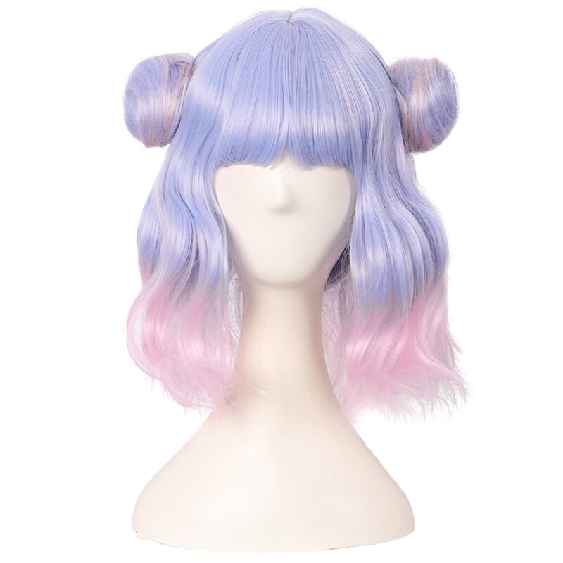 Harajuku miękka dziewczyna Lolita rzymska rolka codzienne podwójne włosy nadziewane na parze bułka gradientowy kolor proste grzywki słodka peruka