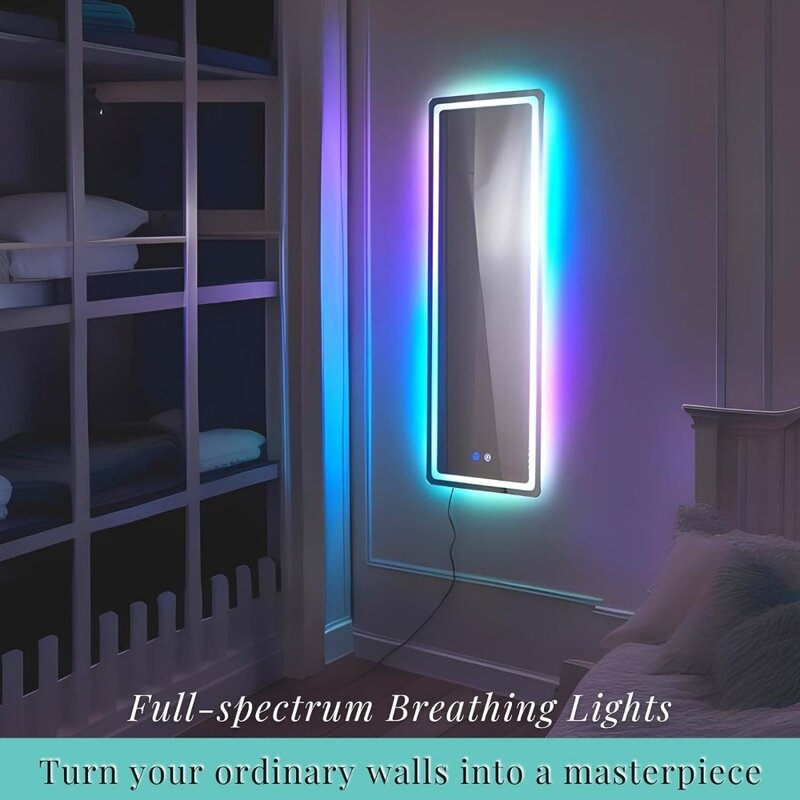 Miroir Mural Book ine Longueur pour Chambre à Coucher, Éclairage LED à Changement de Couleur RVB avec Luminosité Variable 47x14.4 Pouces