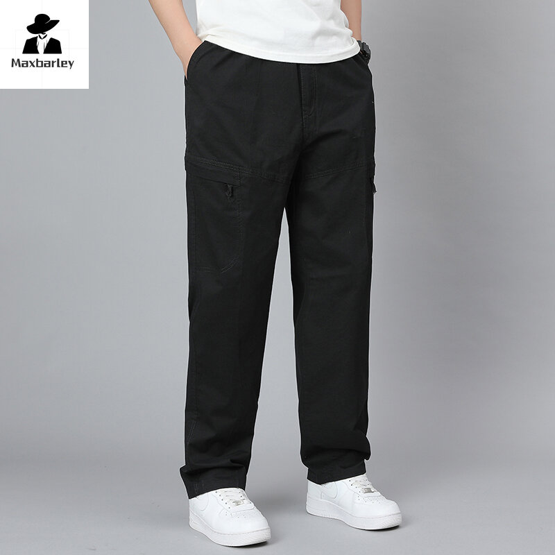 Outdoor Pure Cotton cargo Pants New Spring Casual Zipper Pocket Wide Leg Trousers Tactical Work Hunting Fishing Pants Men Jogger