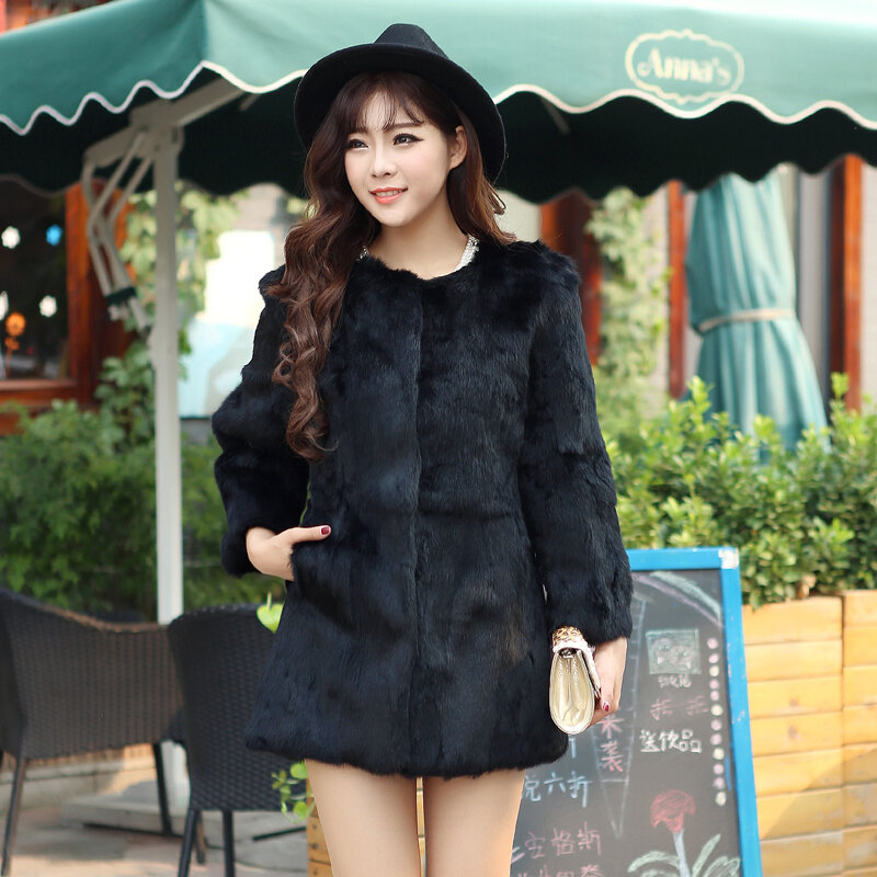 Mantel Bulu Kelinci Asli Mantel Bulu/Jaket Ramping Gaya Korea Baru Panjang Wanita Mantel Ukuran Xxl Mantel dan Jaket Wanita Musim Dingin