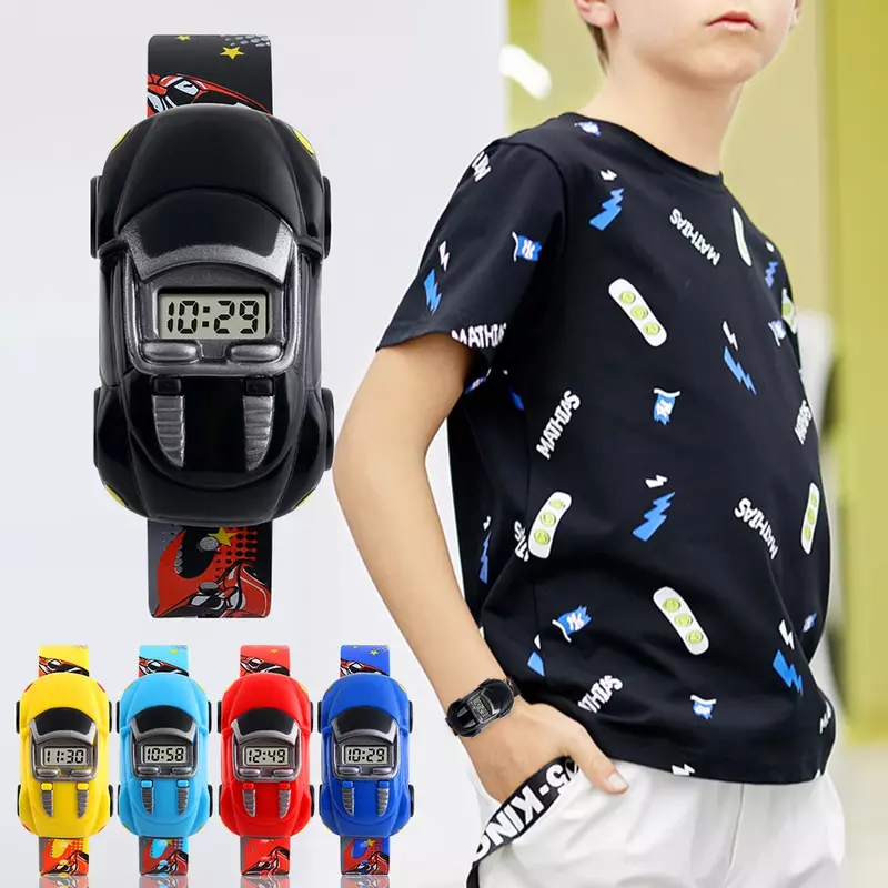 Cartoon Car Children Watch Toy for Boy Baby Kids Watch Fashion Electronic Watches Innovative Car Shape Digital Watches Xmas Gift