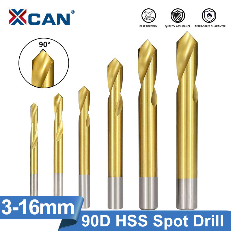 XCAN HSS Drill Bit NC Spot Drill Carbide Stub Center Bit 90 Degree 3-16mm Chamfer Location  Guide Pilot Hole CNC Machine Tool