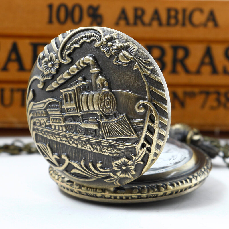 Bronzo Vintage orologio da tasca al quarzo treno locomotiva collana con ciondolo motore con catena migliori regali per uomo donna