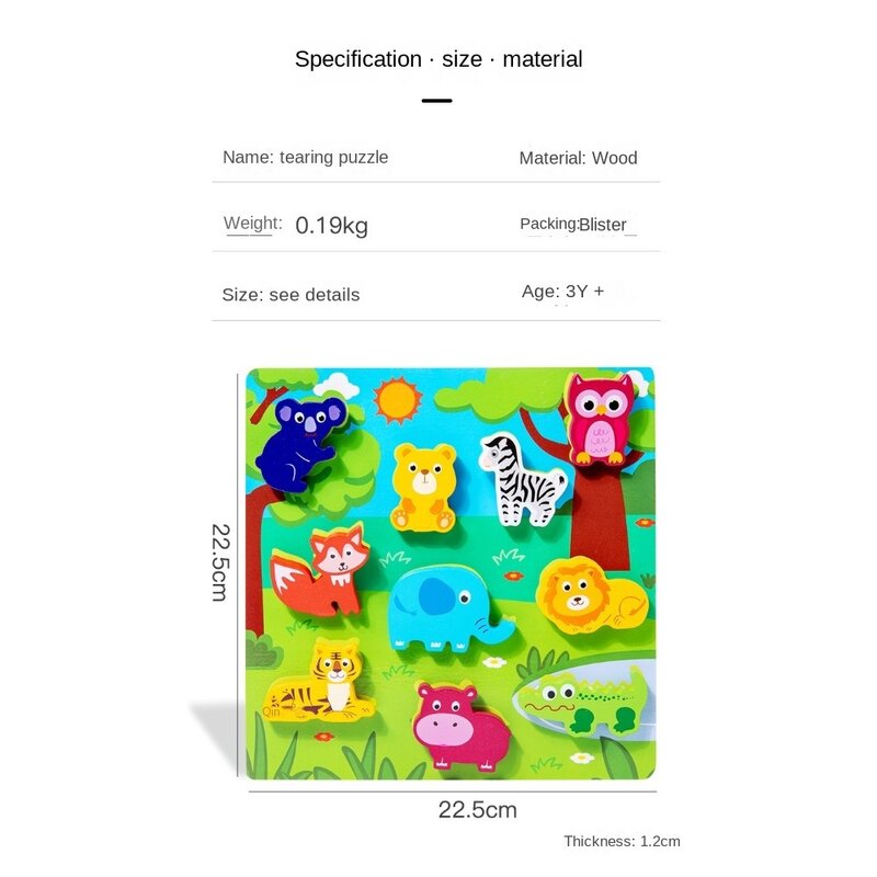 Shape Children Cognitive Puzzle Toy Cartoon Animals Jigsaw Montessori Wooden Puzzle Toy Cute Fruits Matching Puzzle Game