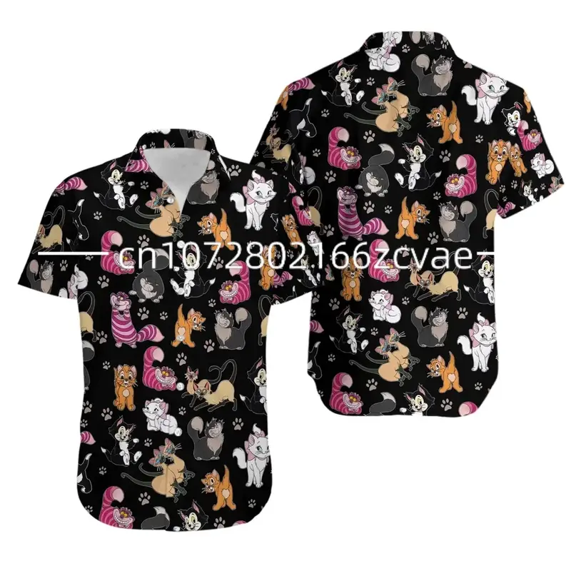 Chemises hawaïennes Cheshire Cat pour hommes et femmes, chemises de plage décontractées, chemises hawaïennes Disney, mode estivale, manches courtes