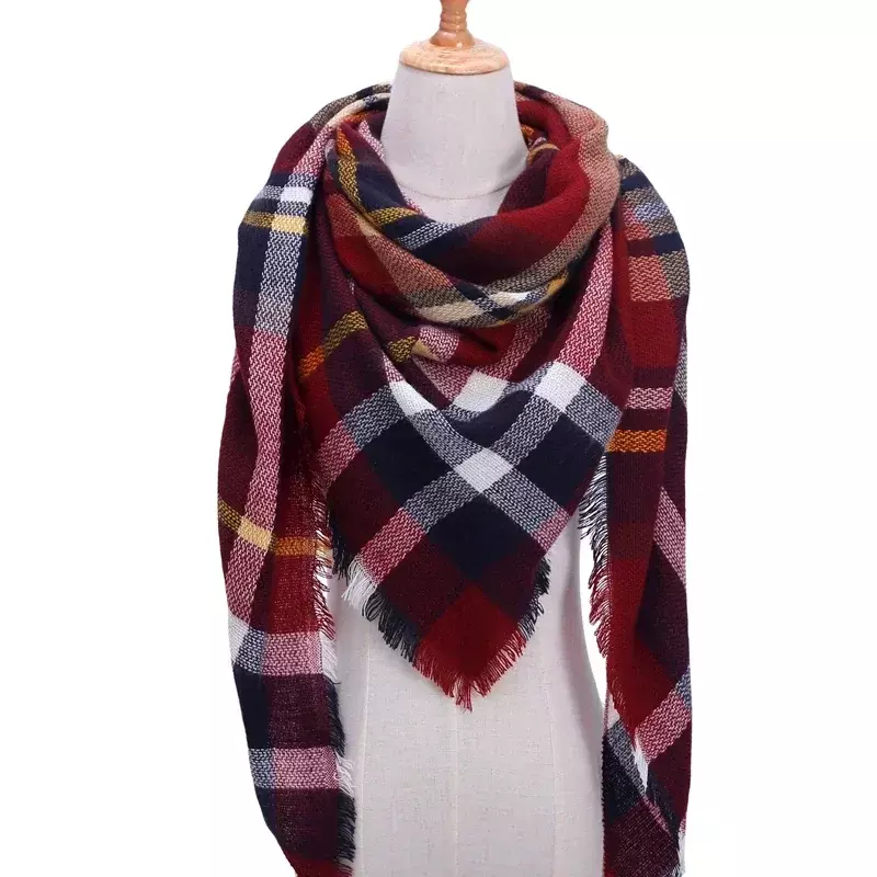 Женский зимний шарф в стиле ретро, клетчатые кашемировые вязаные шали из пашмины, женские мягкие треугольные шарфы, бандана, теплое одеяло, новинка 2022