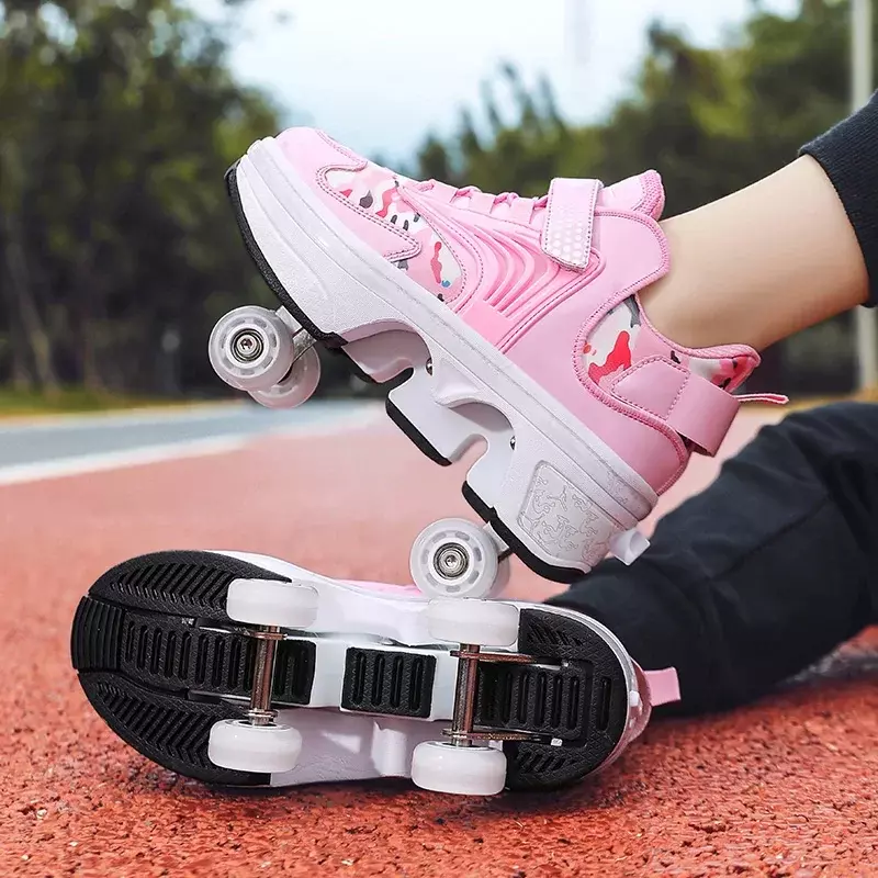 Patines deportivos para niños y adultos, zapatos de deformación, 4 ruedas, novedad
