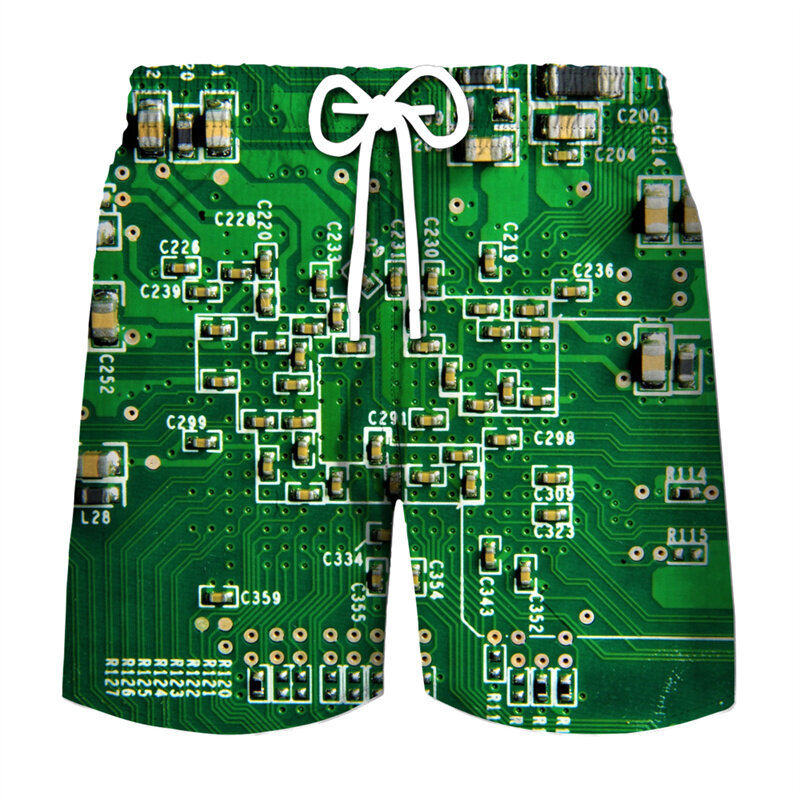 Circuito stampato pantaloncini grafici pantaloni uomo estate Hawaii pantaloncini da spiaggia stampa 3D Chip elettronico Cool costume da bagno palestra Surf costume da bagno