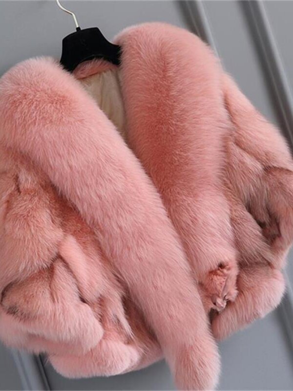 여성용 모피 코트, 두꺼운 짧은 조끼, 모피 숄, V-넥 3/4 소매, 단색 루즈 패션 재킷, 하이엔드, 가을 및 겨울