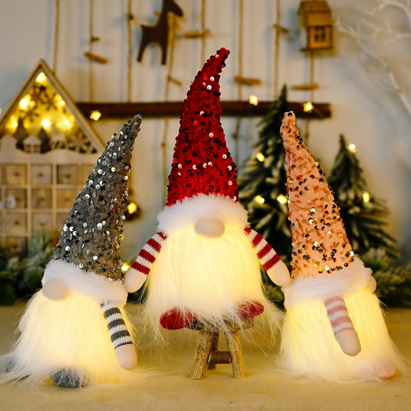 Boneca de natal gnome elfo sem rosto com luz led decorações de natal para casa natal navidad ano novo 2023 presentes das crianças