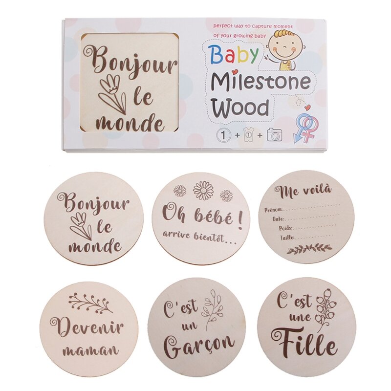 6 Pcs/Set Handmade Baby Milestone Cards Infants Birth Growth Album Photography Props Newborn Monthly Recording Cards French
