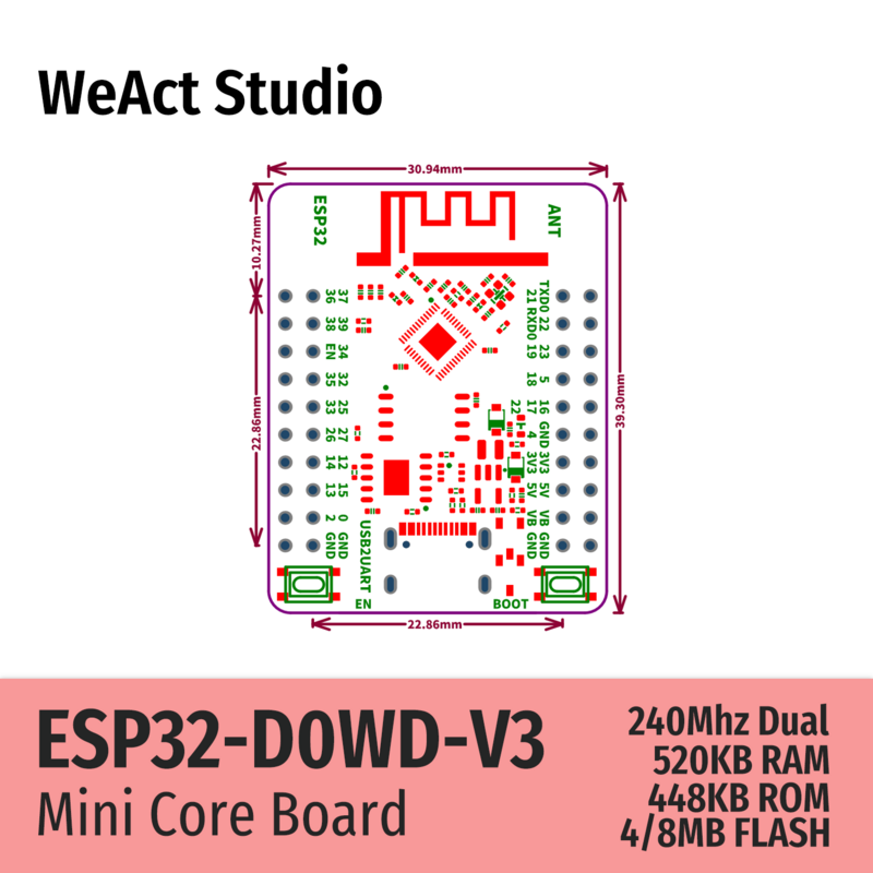 WeAct-Placa de desarrollo ESP32, TYPE-C, CH340K, WiFi + Bluetooth, doble núcleo, ESP32-DOWD-V3