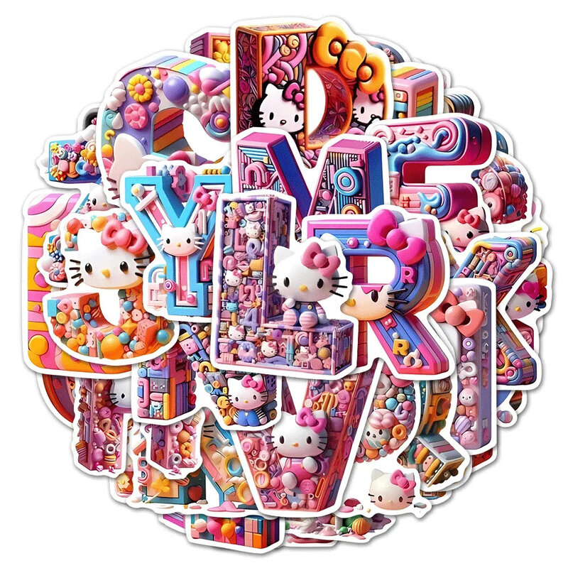Стикеры Sanrio с милыми надписями Hello Kitty, 10/30/52 шт., эстетические наклейки, наклейки для ноутбука, забавные мультяшные стикеры для детей, игрушки, подарок