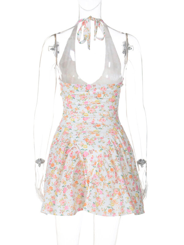 Женское летнее бальное платье с открытой спиной и цветочным принтом