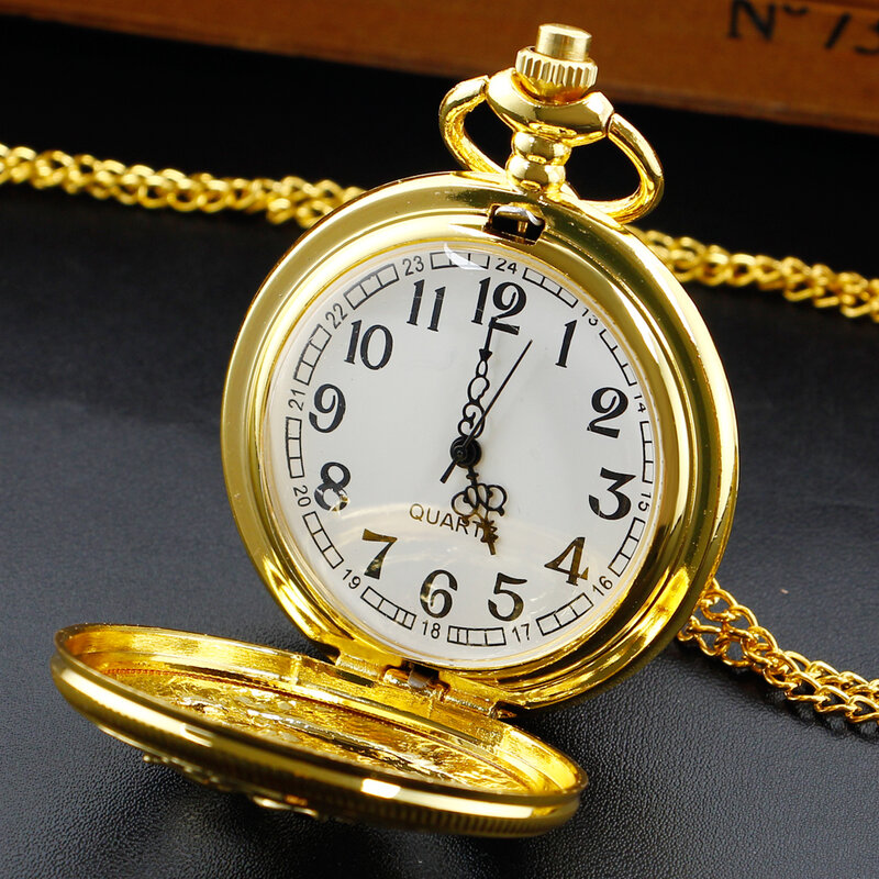 Vintage coruja quartzo relógio de bolso para homens e mulheres, mostrador branco, corrente de ouro presente, luxo, novo