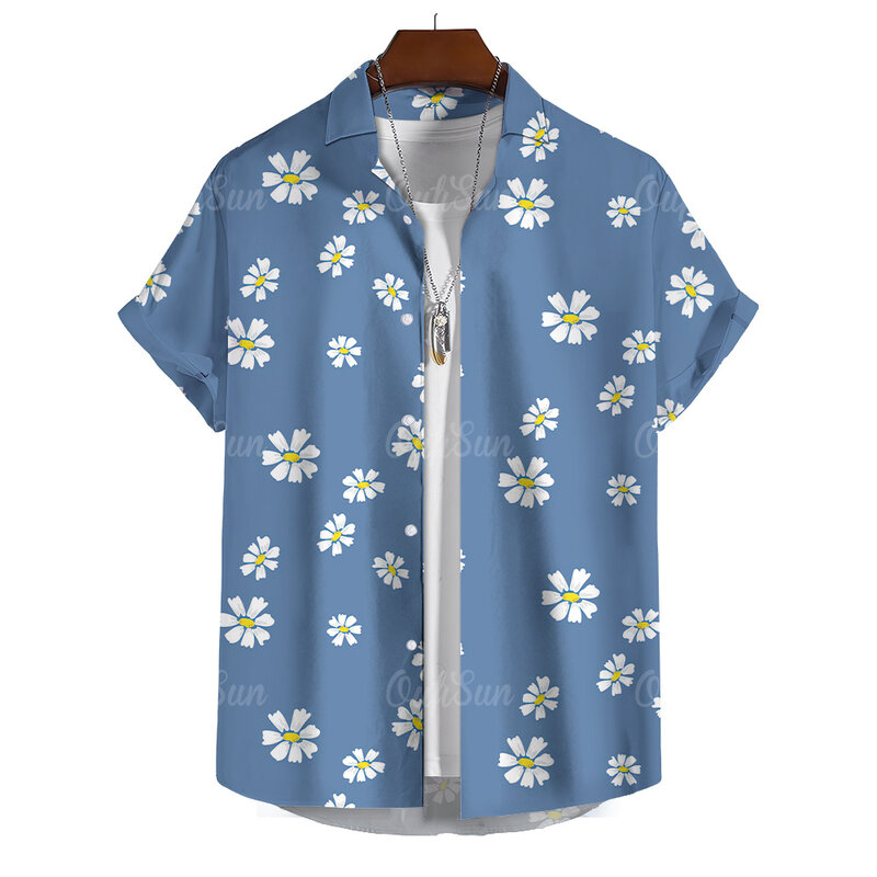 قميص هاواي رجالي بأكمام قصيرة مطبوع عليه زهور ، ملابس فضفاضة كبيرة الحجم ، قمصان ثلاثية الأبعاد غير رسمية ، بلوزة بسيطة