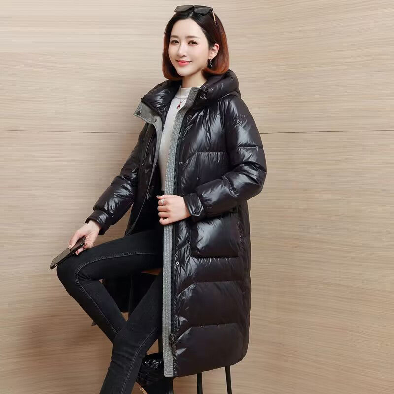 2023 New Down Jacket Women Mid-length Hooded Loose Over The Knee Winter Slim Thick White Duck Down Coat Women Coats Jackets