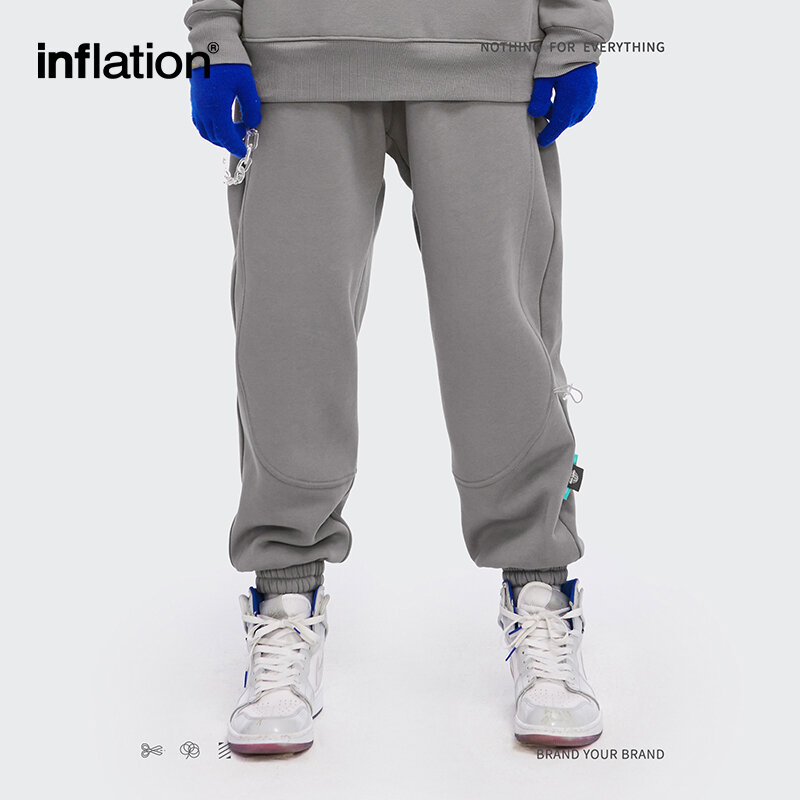 인플레이션 솔리드 루즈핏 남성용 스웨트팬츠 남녀 공용, 따뜻한 플리스 조깅 팬츠, 탄성 허리 트랙 팬츠, 3206W20