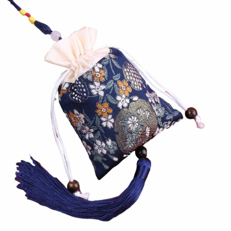 Floral Flower Tassel Drawstring Bag Large Capacity Mini Coin Purse Canvas Ethnic Flower Handbag Bedroom Decoration Storage Bag