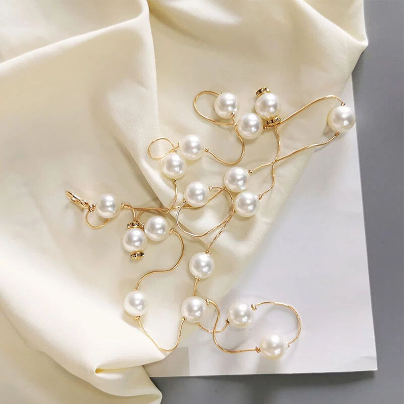 Elegant Pearl Gold/Silver Adjustable Metal Women's Belt Thin Chain Belt For Ladies Dress Skinny Waistband Decorative Jewelry