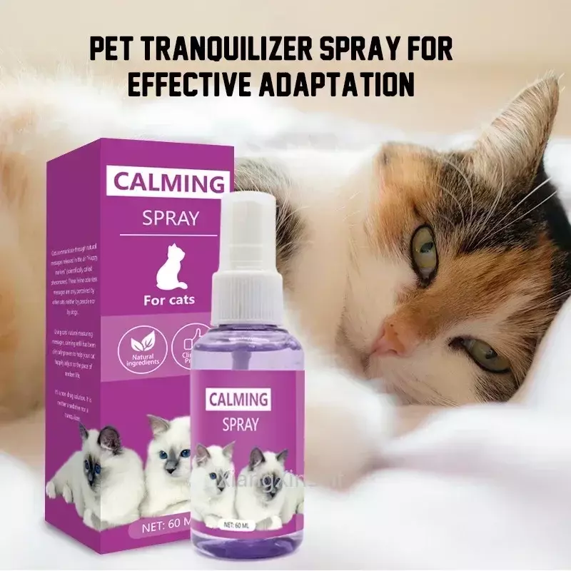 Spray de Limpeza Anti-Stress para Gatos, Suprimentos de Limpeza para Saúde de Gato, Lubrificante Antistress, Emoções, 60ml