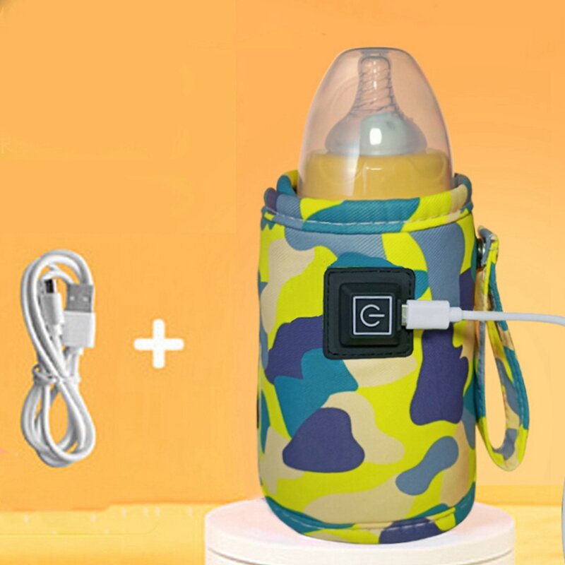 Calentador de agua y leche USB Universal, bolsa aislada para cochecito de viaje, calentador de biberones para lactancia de bebé, Camuflaje, negro