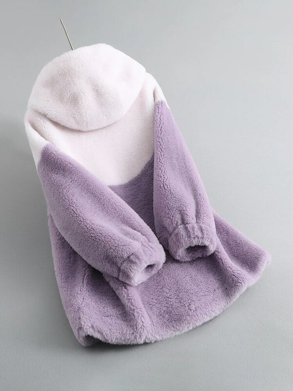 AYUNSUE Hooded Sheep Shearing Jacket for Women 2023 Winter 100% Wool Coats Korean Fur Coats and Jackets Outwears abrigo mujer
