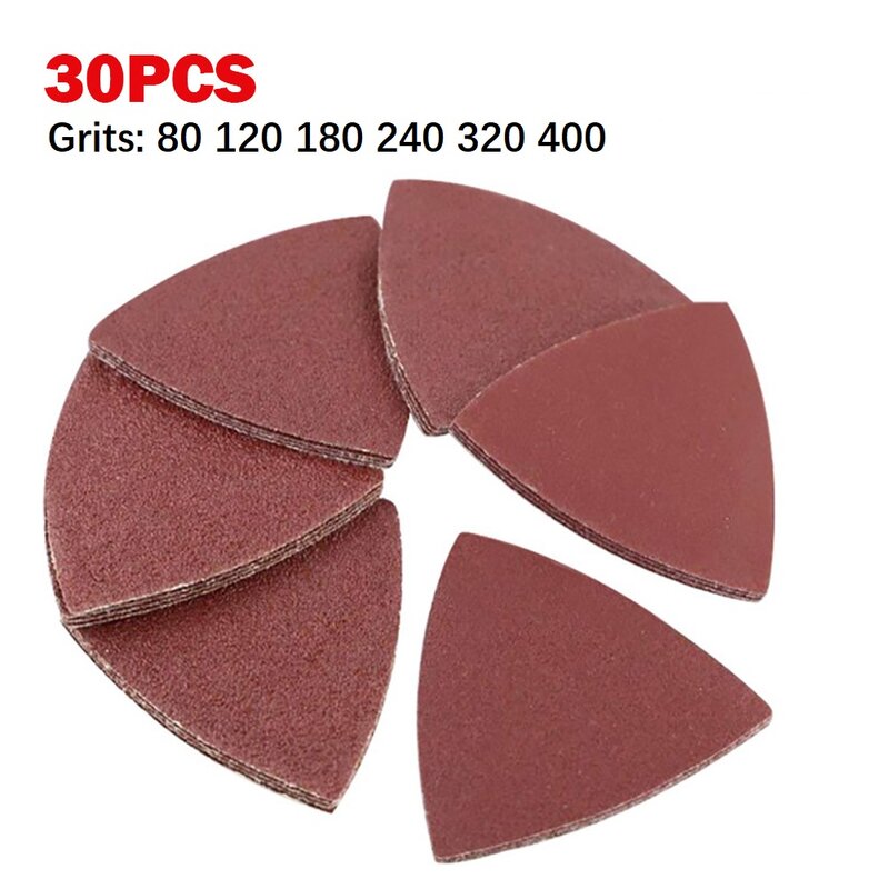 30Pcs 80*80mm Triangle Sandpaper Sanding Sheet Hook & Loop Sandpaper Abrasive Mixed Grits 80-400 For Oscillating Multi-Tool