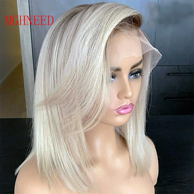 Ombre Ash Blonde Hsh parrucca frontale in pizzo biondo parrucche in pizzo per le donne dritto brasiliano prepizzicato HD pizzo trasparente