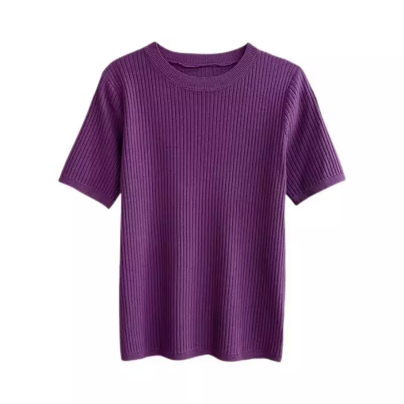 T Shirts Basic Party Ropa De Mujer Y2k Tops Harajuku Women Fashion Clothing Streetwear Casual O Neck Purple Summer Knitted Tees