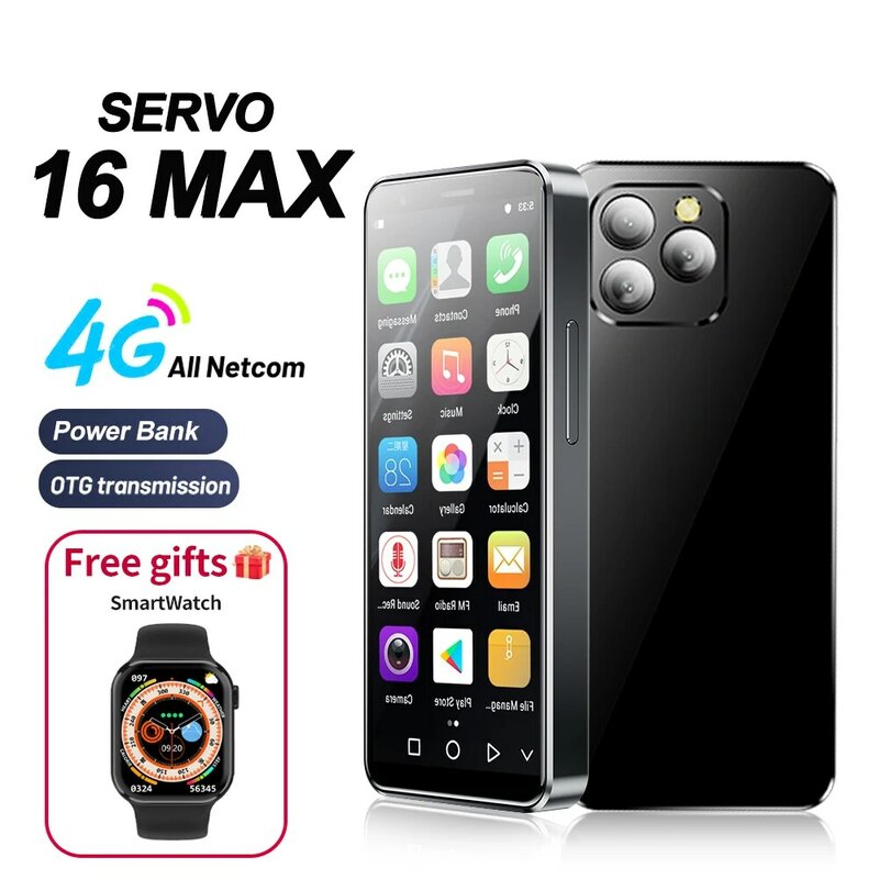 SERVO-Mini Smartphone com Desbloqueio Facial, 16MAX Smartphone, 4,0 "Tela HD, Sistema Android 10, Power Bank, Presente Assista Grátis, Mini Telefones, Venda Quente