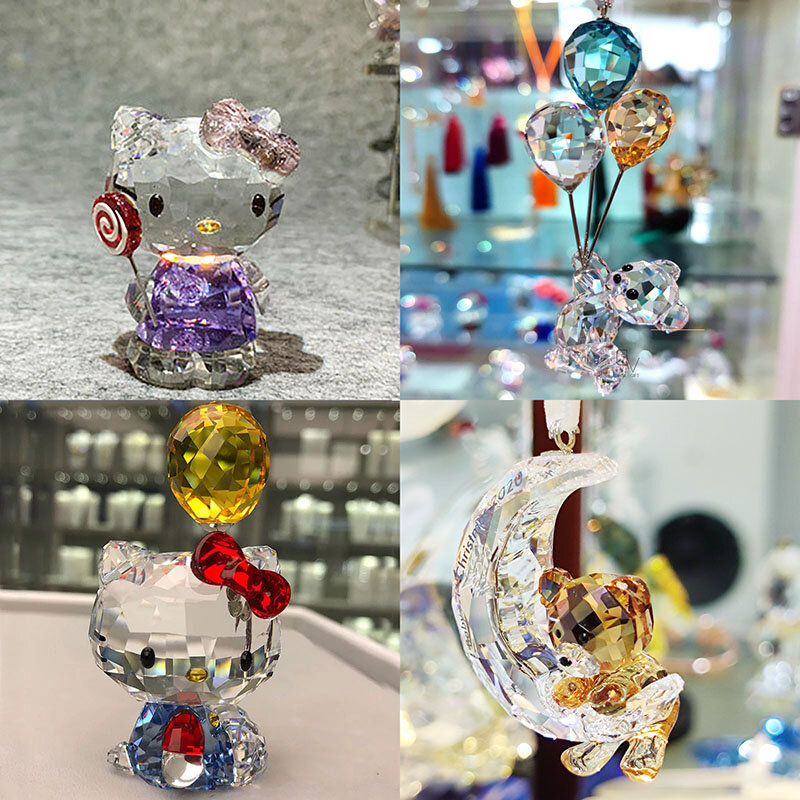Exquisite Cristal Desenhos Animados Gato e Urso Figurinhas, Ornamento Do Carro, Decoração De Mesa Interior Guarnição Do Carro, Animal Paperweight, Presente De Casamento