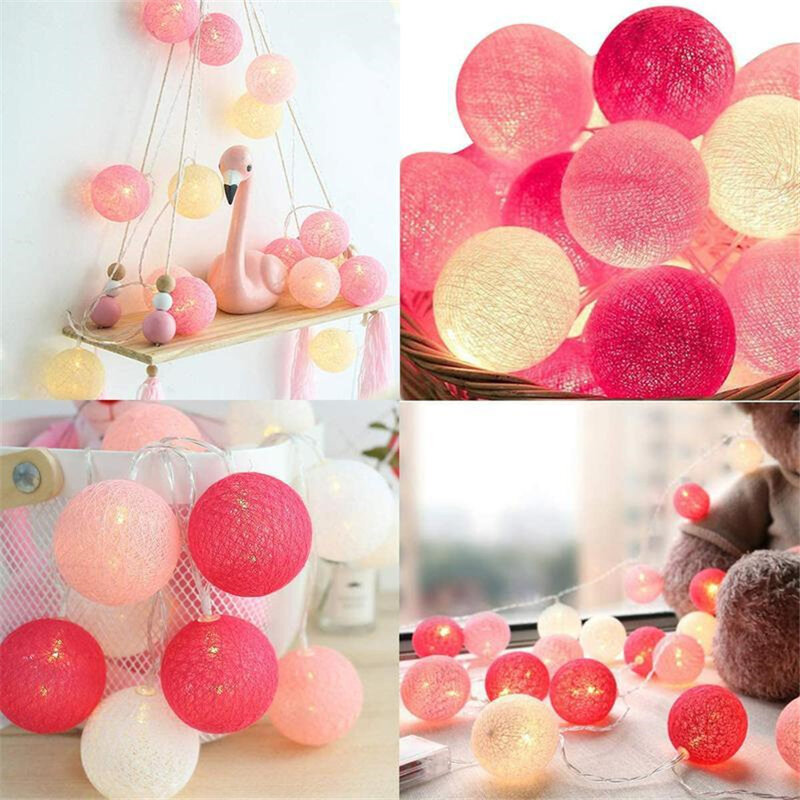 6cm Cotton Balls Christmas String Lights USB/Battery Operated 3M 20LED Fairy Lights for Party Wedding Bedroom Garland Decoration
