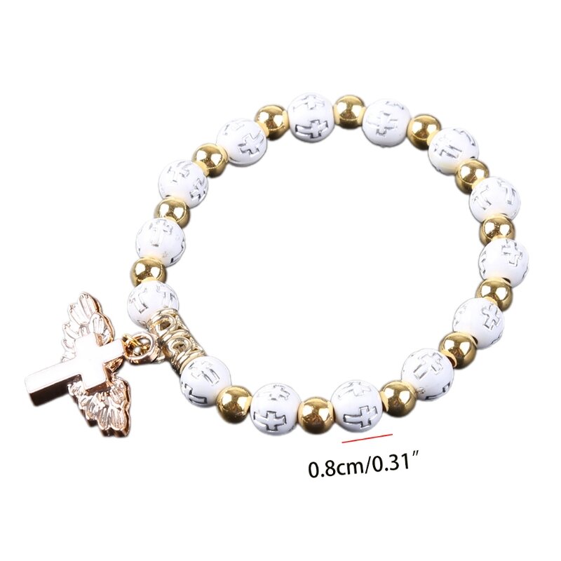 Мода элегантность четки браслет из бисера стрейч ангел для креста религиозные украшения