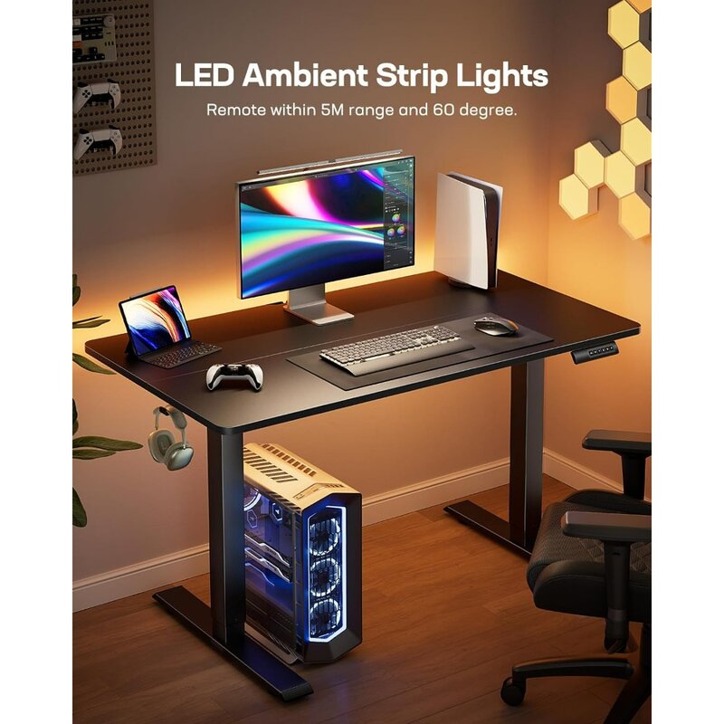Meja berdiri elektrik tinggi dapat disesuaikan, 48*24 inci meja berdiri untuk meja komputer dengan 3 preset memori, kait Headphone