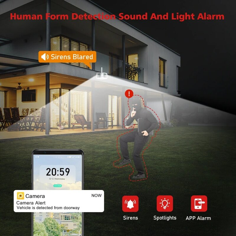 ボアビジョン-WiFi,4k,8mp,二重レンズ,パノラマ,屋外,180 °,6mp,人間検出付きセキュリティカメラ