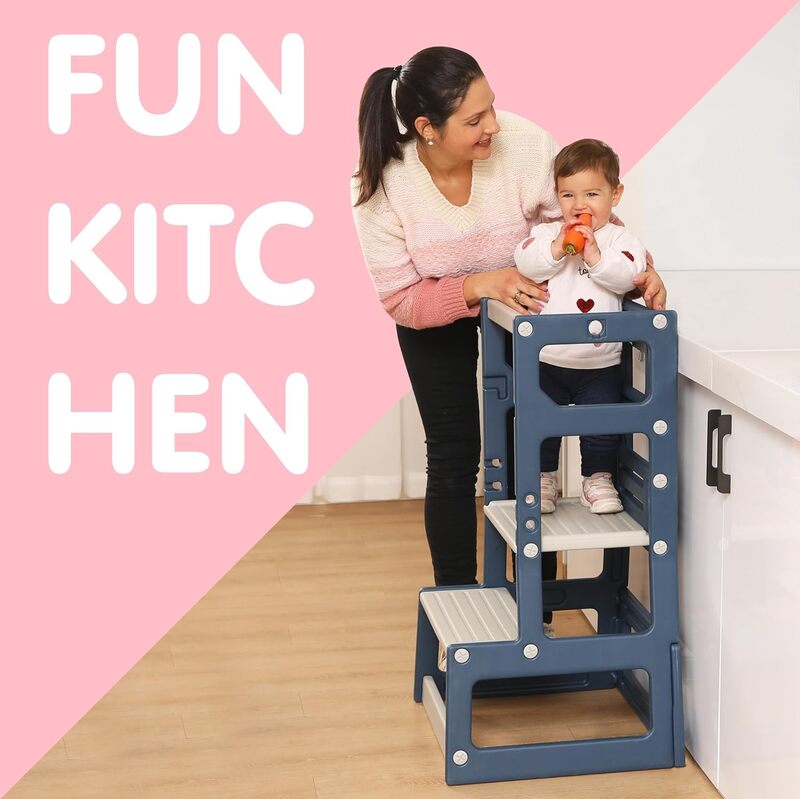 Sgabello da cucina in plastica regolabile in altezza per bambini, sgabello per l'apprendimento del livello del contatore dei bambini per la cucina e il bagno