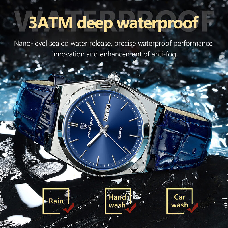 POEDAGAR luksusowy zegarek męski skórzany wojskowy męski zegarek kwarcowy wodoodporny świecący zegarek na randkę tydzień męski Reloj + box