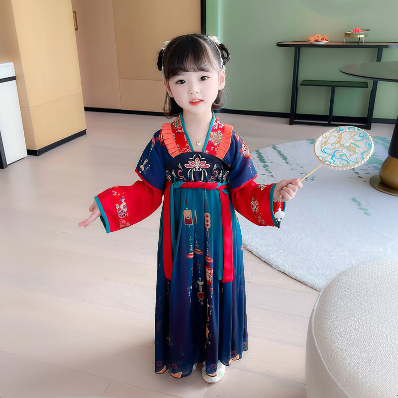 소녀 2022 봄 가을 새로운 동양 복고풍 자수 Hanfu 복장 중국어 번체 치마 파티 저녁 성능 Vestido