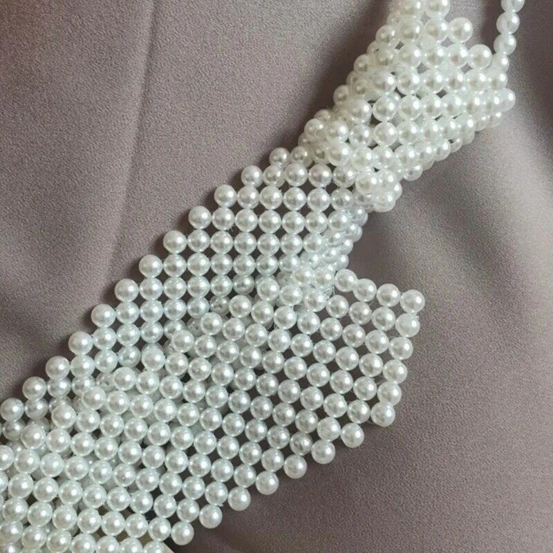Frauen Aushöhlen Woven Imitation Perle Krawatte Halskette Retro Weben Perlen Vintage-Schmuck Halsband Hemd Krawatte Kragen Dropship