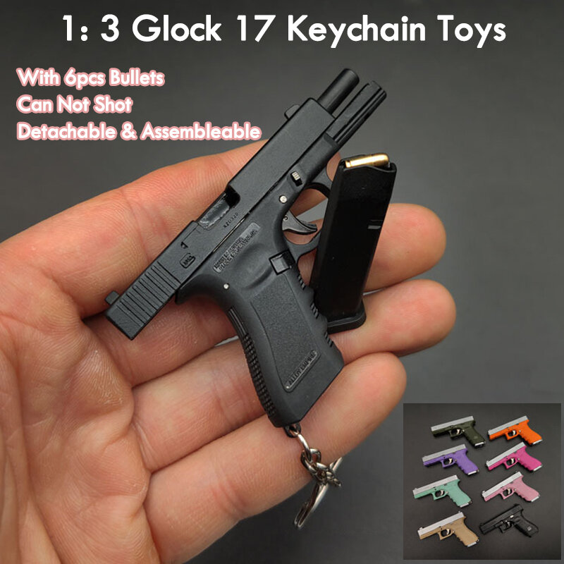 1PC Legierung Reich 1:3 Glock Keychain Jedi Überleben Pistole Modell Ornamente Simulation Abnehmbare Soldat Ausrüstung mit kugeln